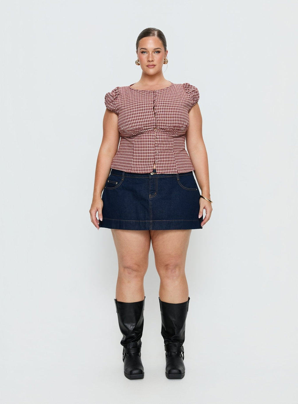 Warna Low Rise Denim Mini Skirt Dark Wash Curve