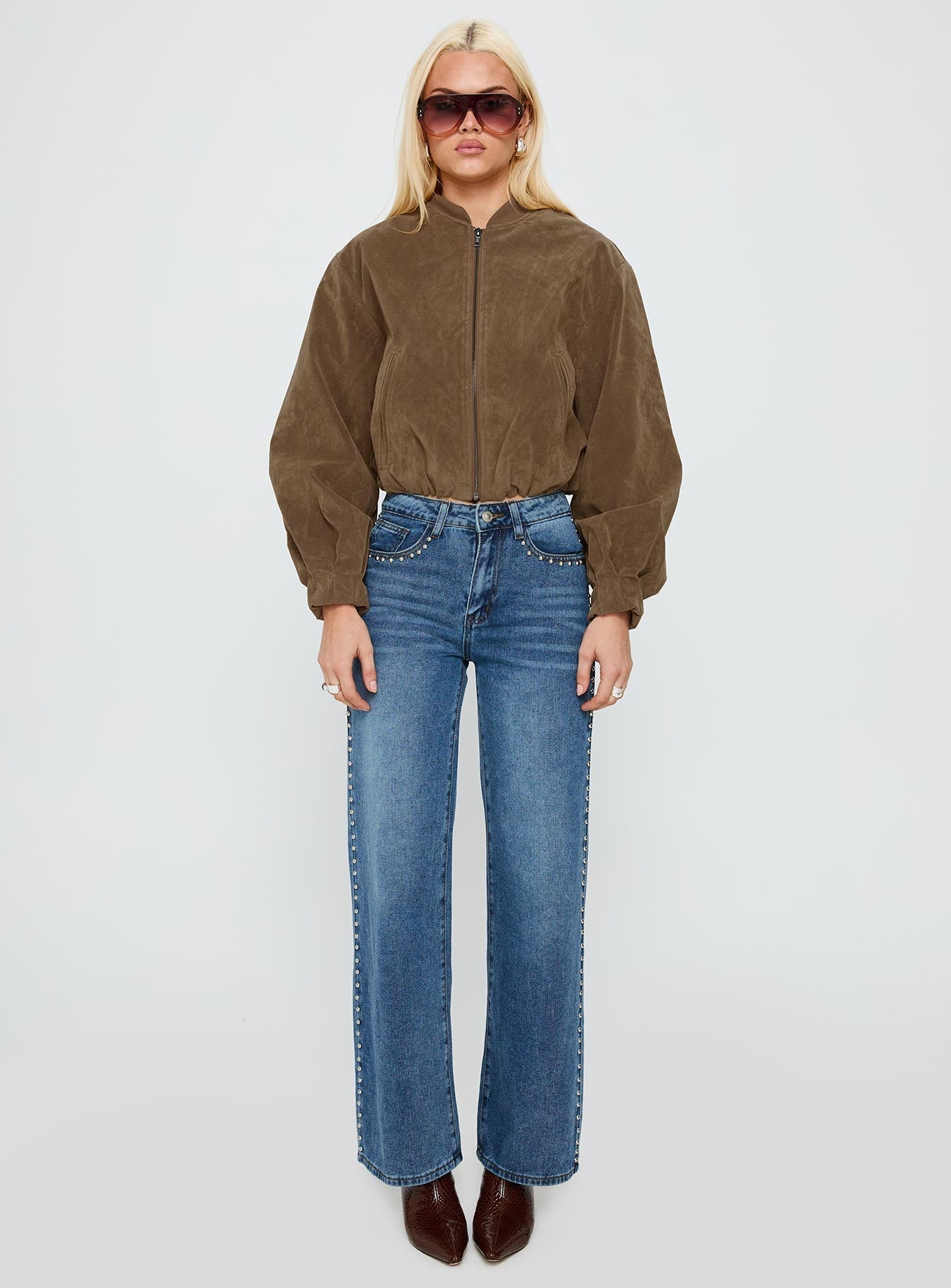 Mastery Faux Suede Bomber Jacket Brown