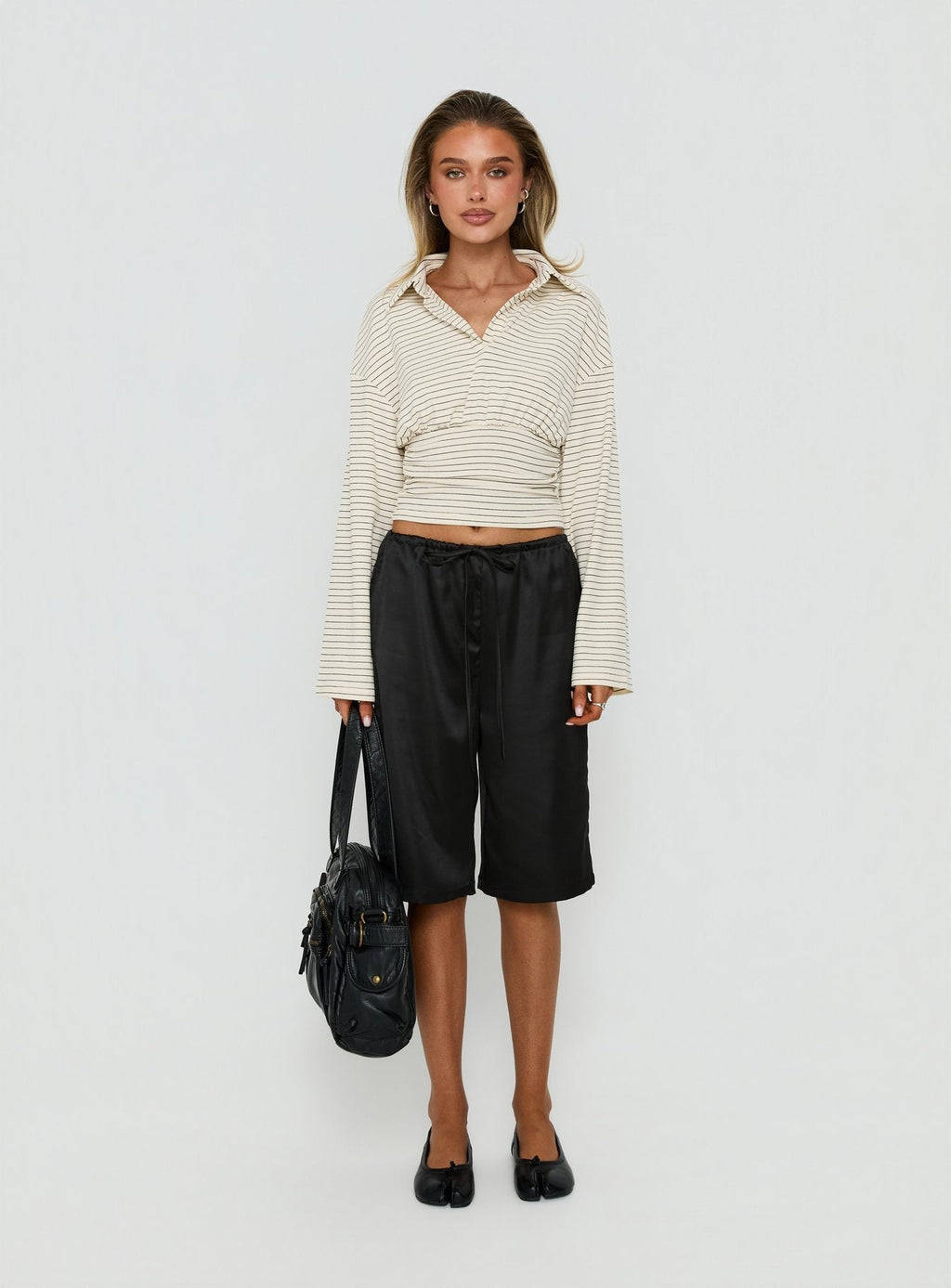 Sozeri Low Rise Long Line Satin Short Black
