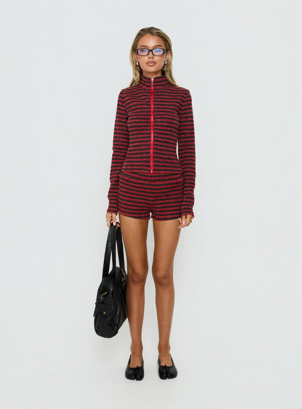 Apex Funnel Neck Knit Jacket Red Stripe