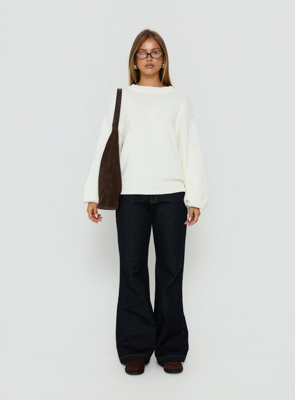 Harmony Balloon Sleeve Knit Sweater White