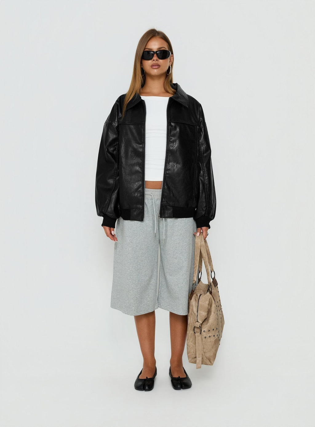Goldsmith Faux Leather Bomber Jacket Black Petite