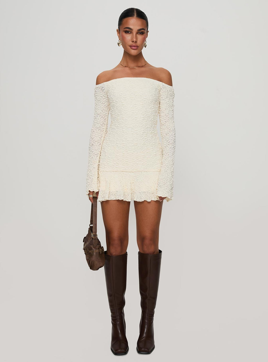 Vancesca Off Shoulder Long Sleeve Mini Dress Petite