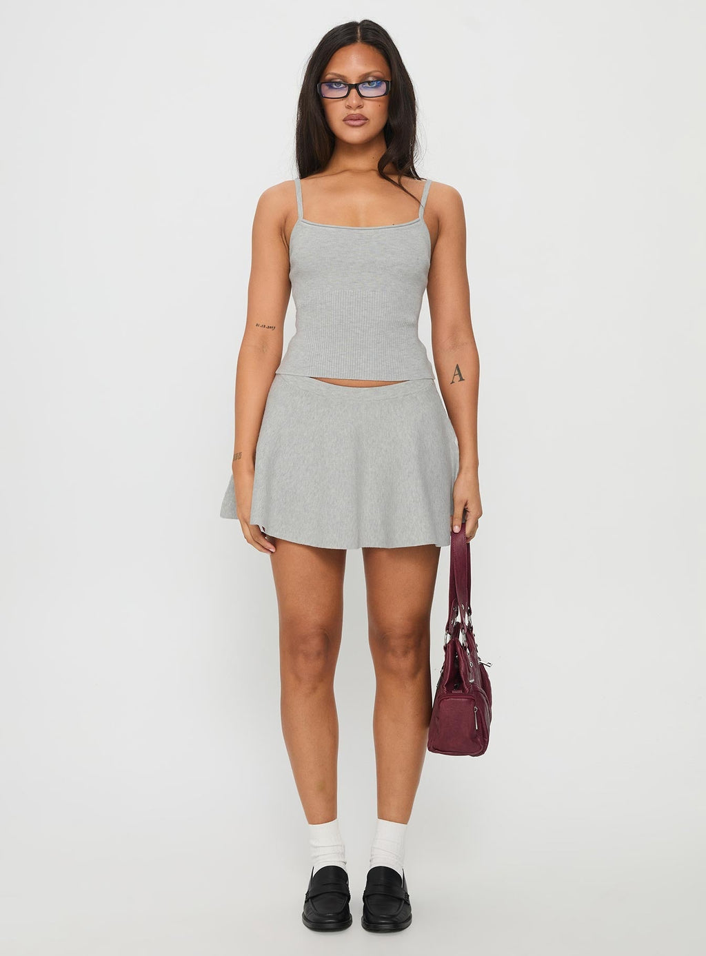 Juni Floaty Knit Mini Skirt Grey Marle