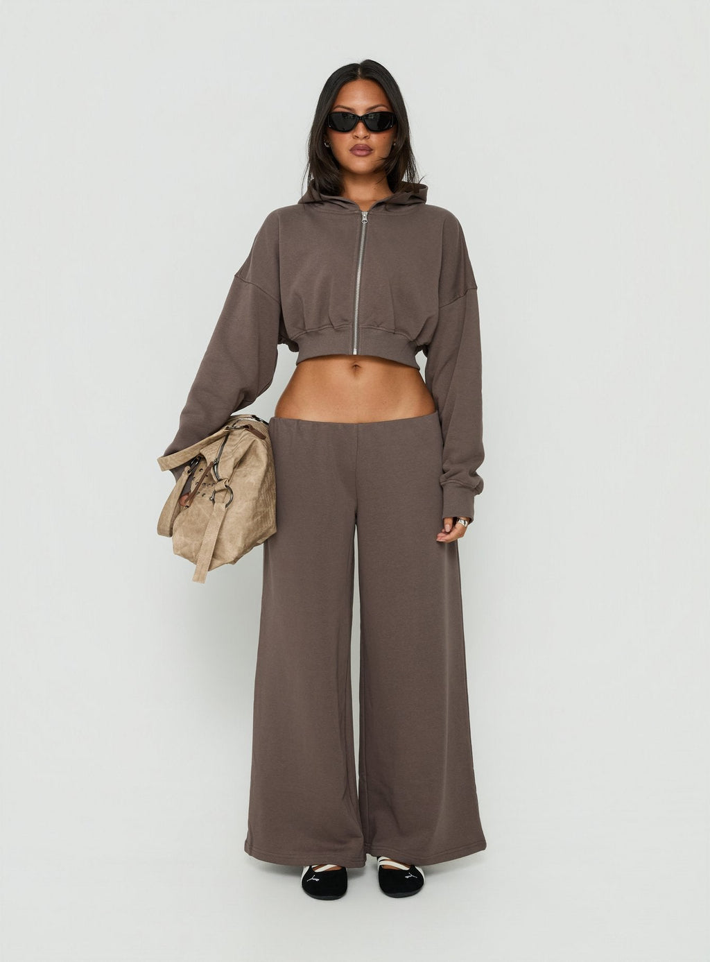 Kaeya Fleece Wide Leg Low Rise Pants Grey