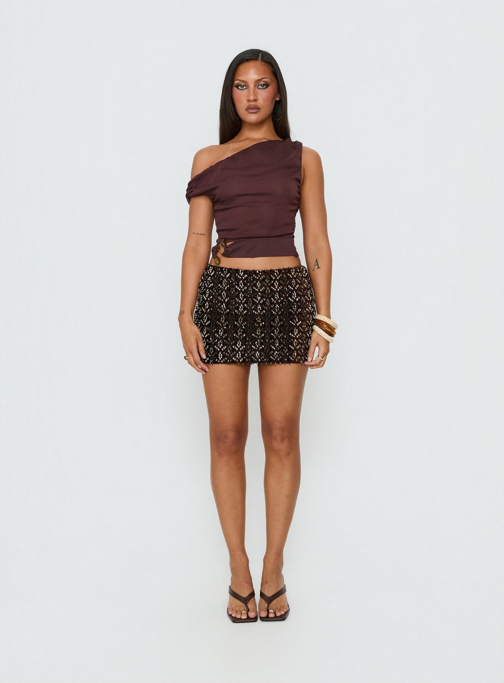 Zaraya Sequin Mini Skirt Brown