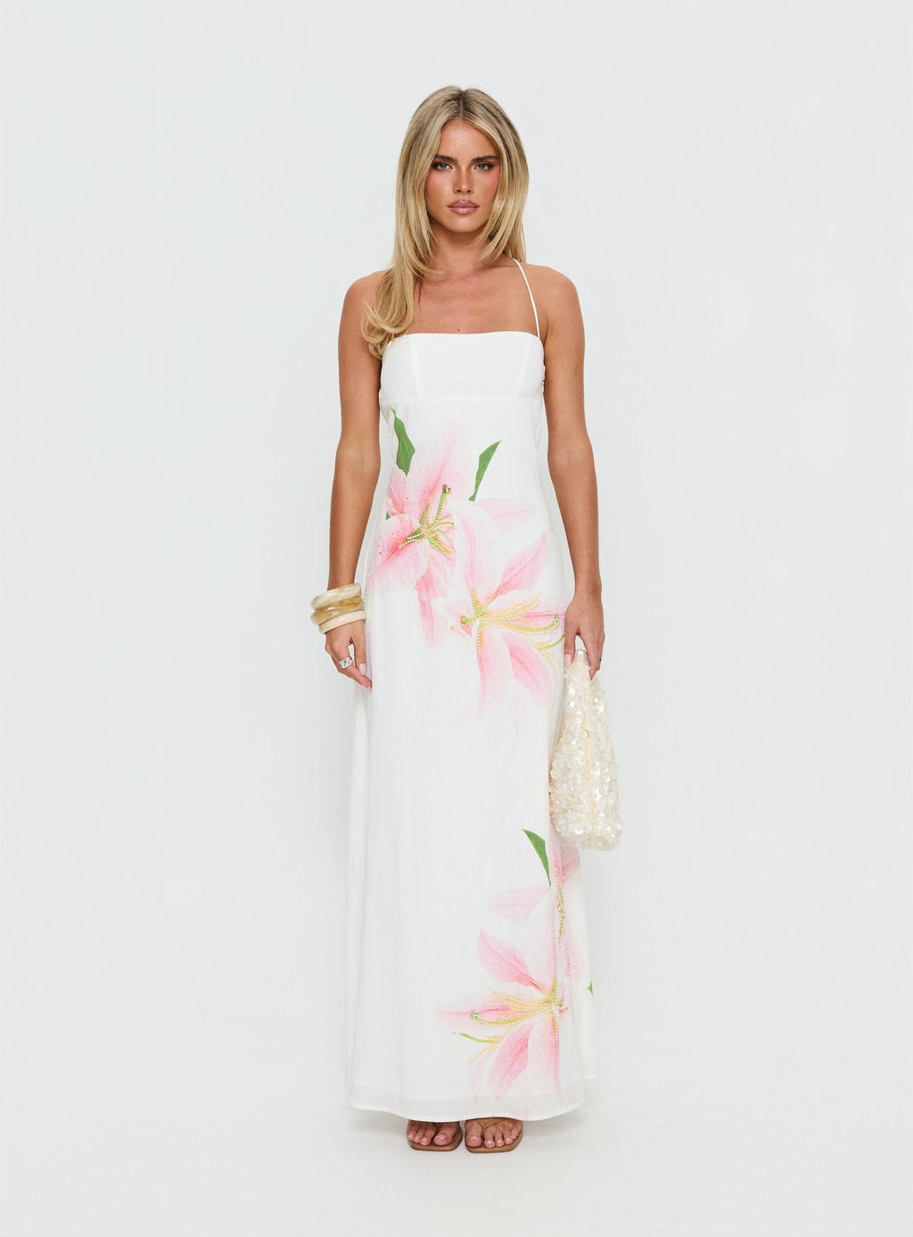 Anny Beaded Maxi Dress White Floral
