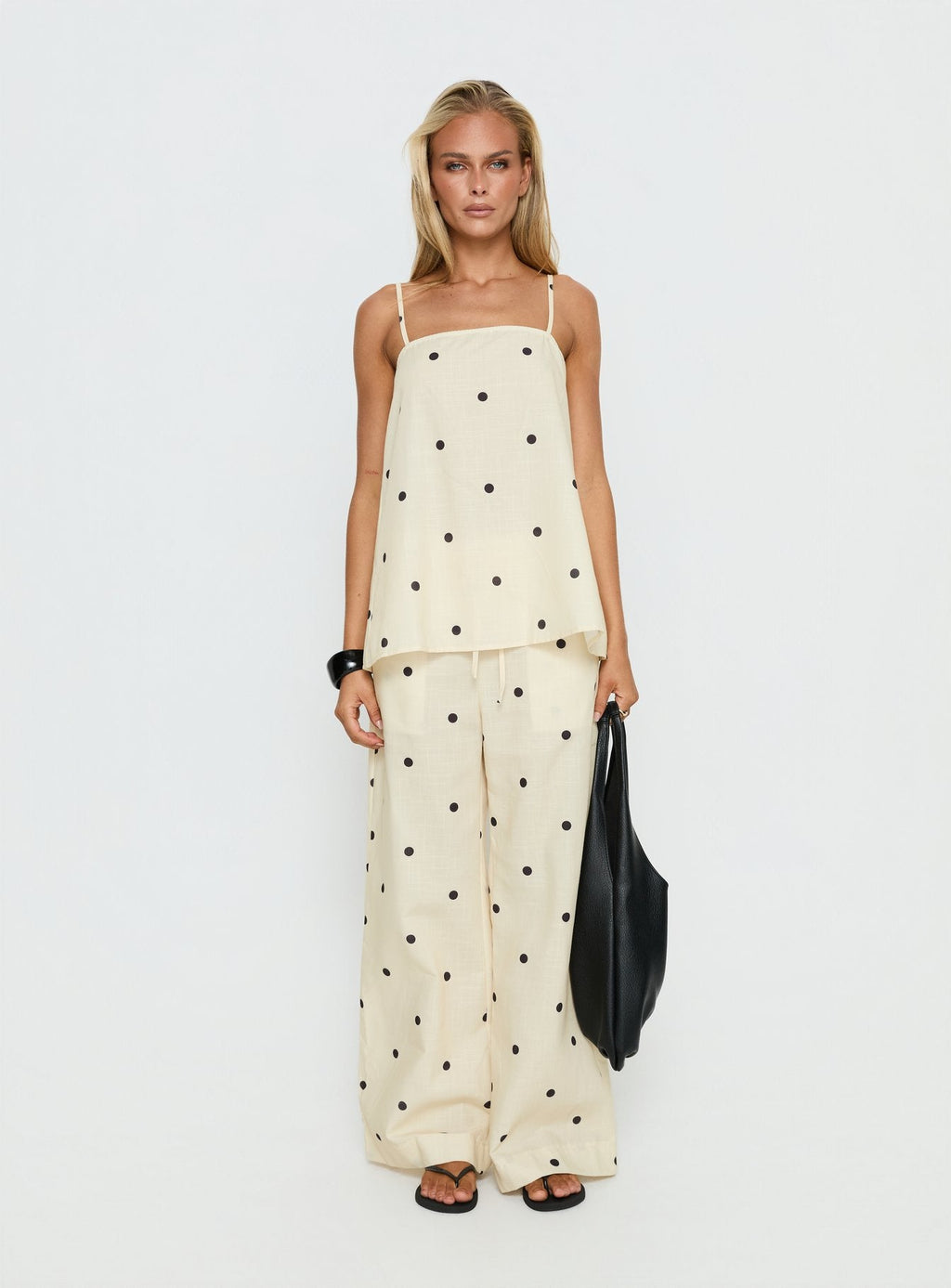 Bellara Tie Waist Pants Yellow Polka