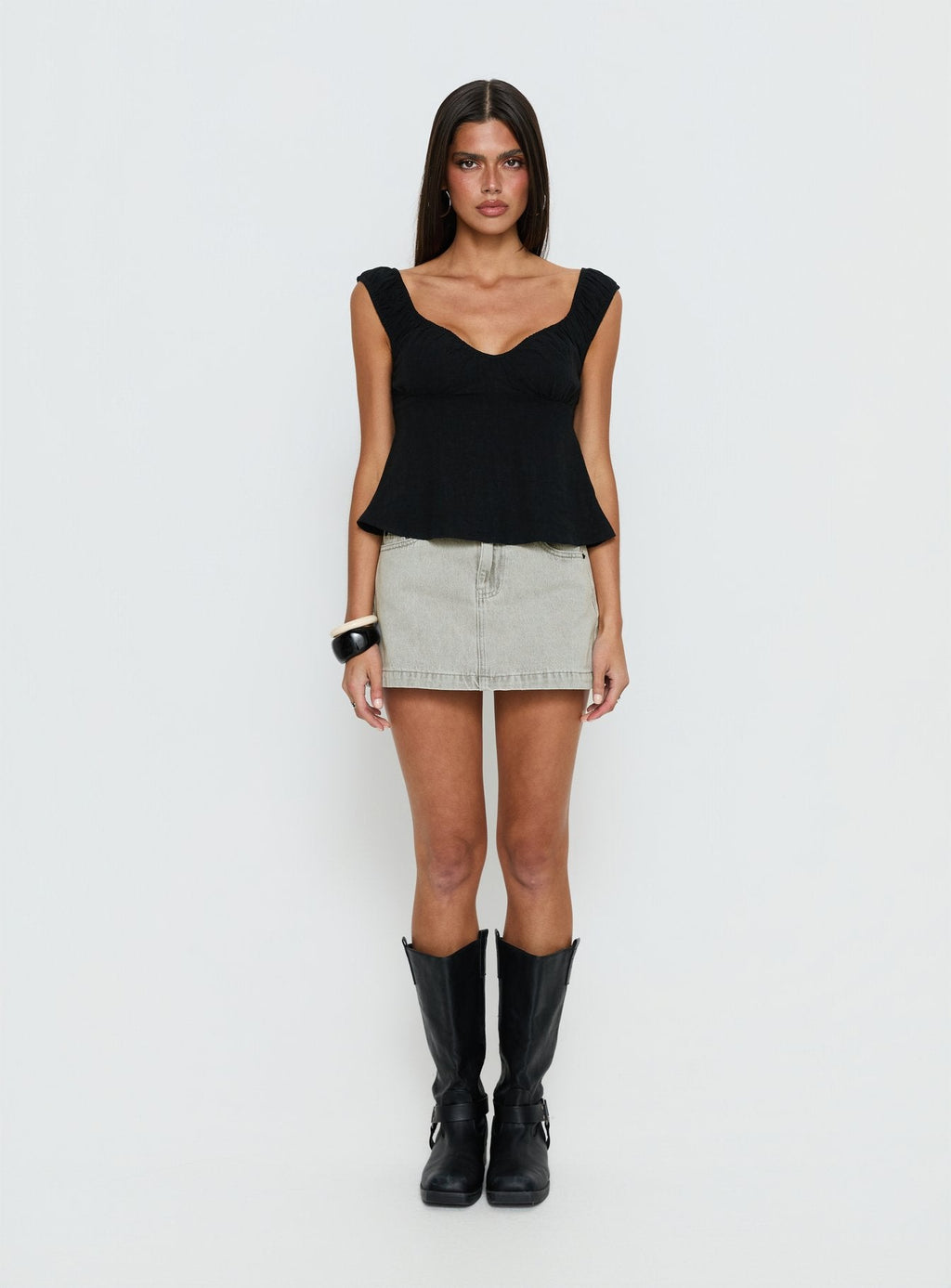 Nicolina Low Rise Denim Mini Skirt Washed Grey