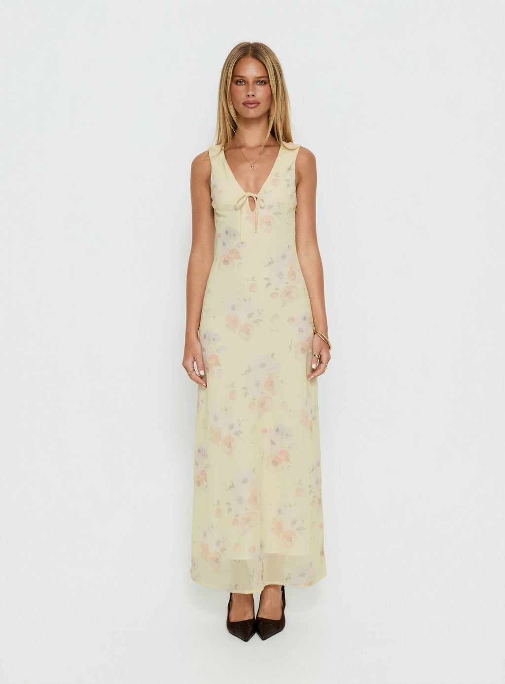 Joannah V Neck Midi Dress Yellow Floral