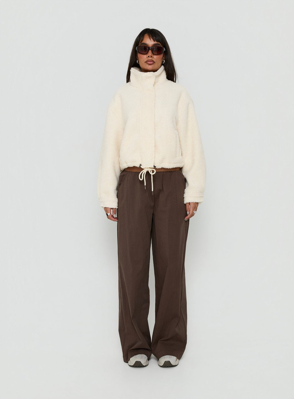 Clora Funnel Neck Sherpa Jacket Cream