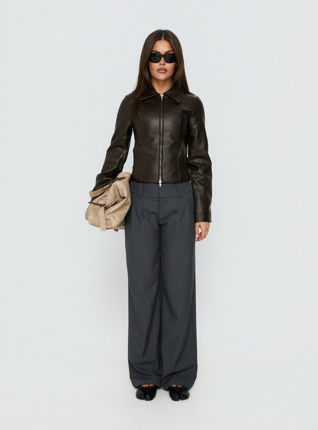 Palomino Fitted Faux Leather Jacket Brown