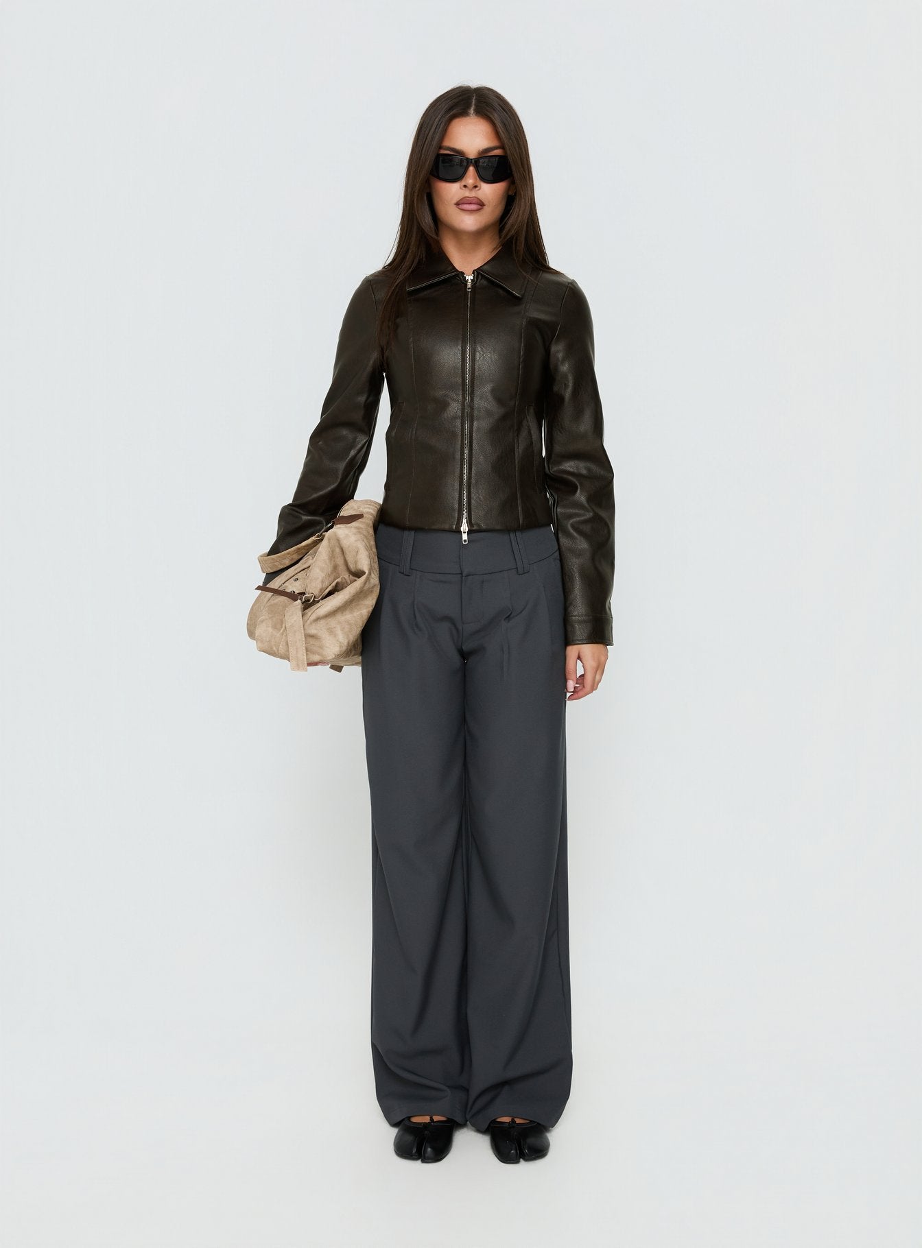 Palomino Fitted Faux Leather Jacket Brown