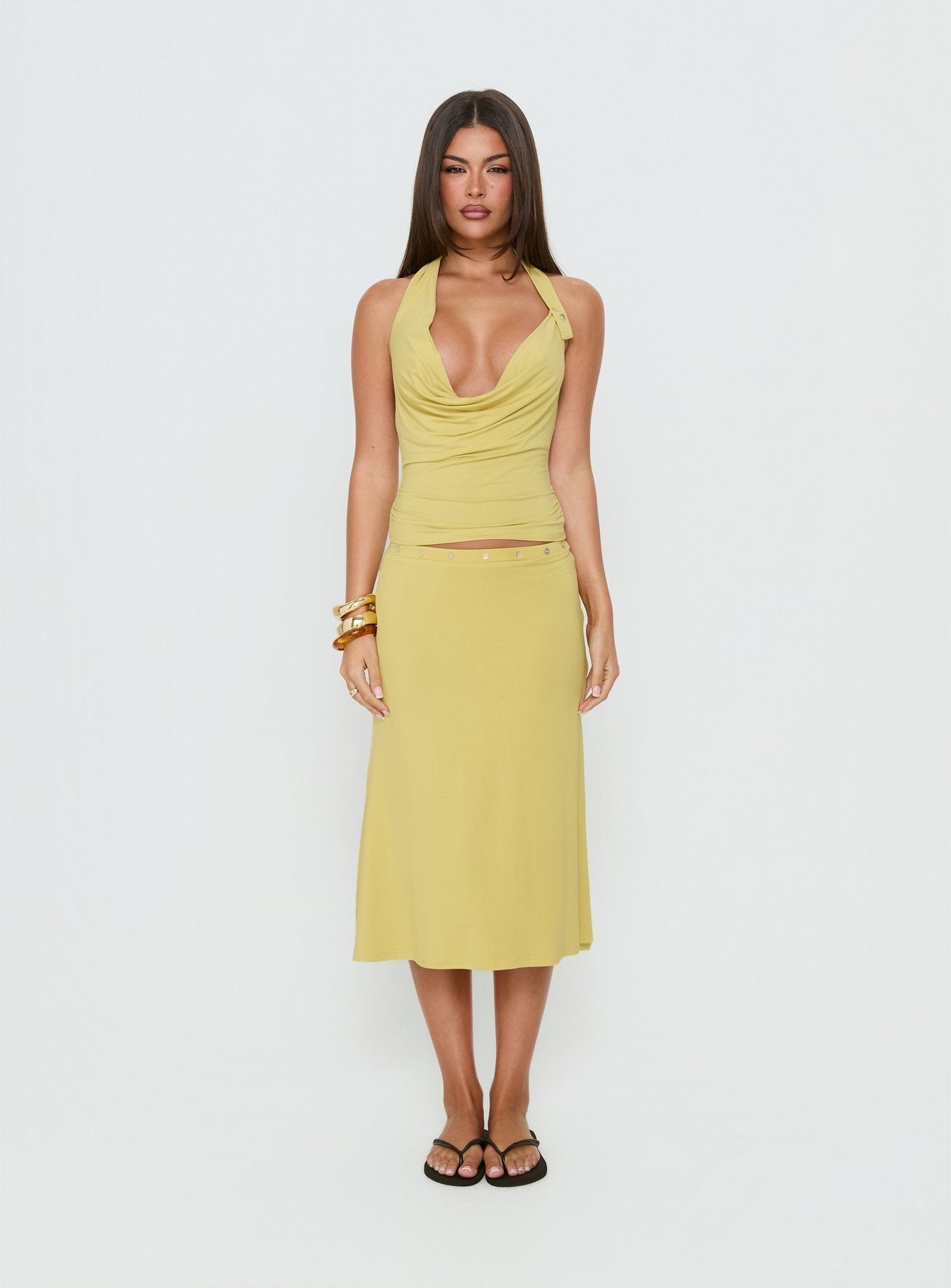 Esperia Button Midi Skirt Green