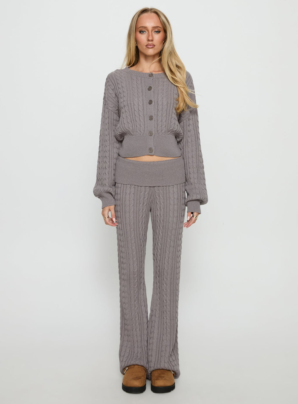 Baleigh Cable Knit Foldover Pants Grey