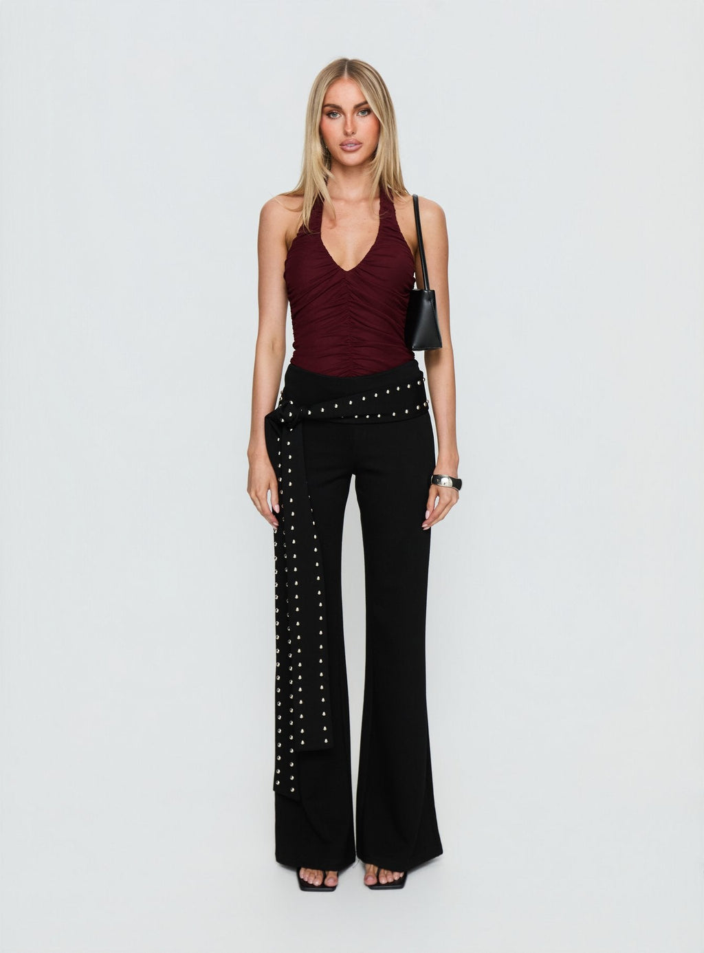 Eye Candy Ruched Bodysuit Burgundy