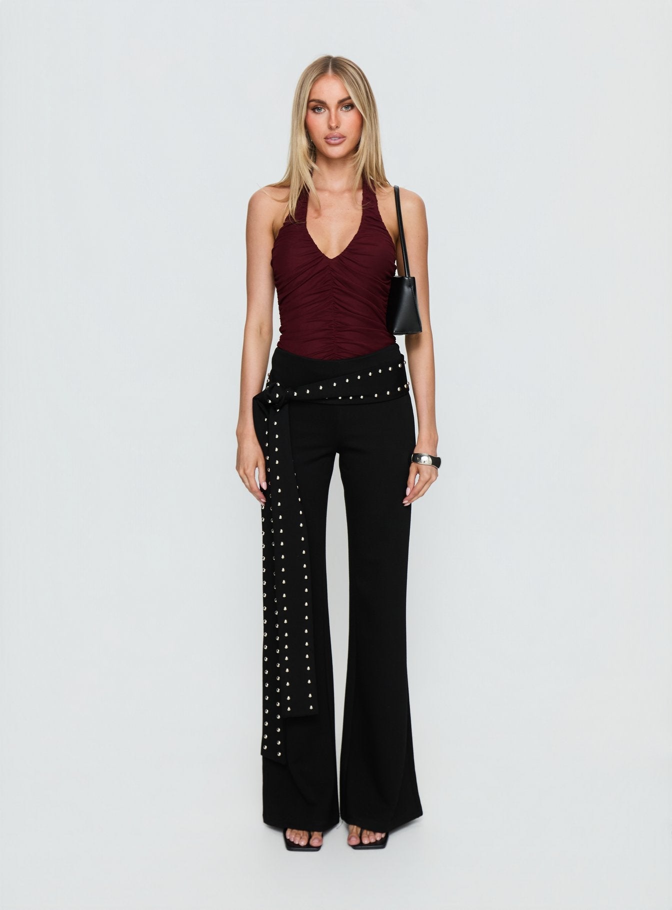 Eye Candy Ruched Bodysuit Burgundy