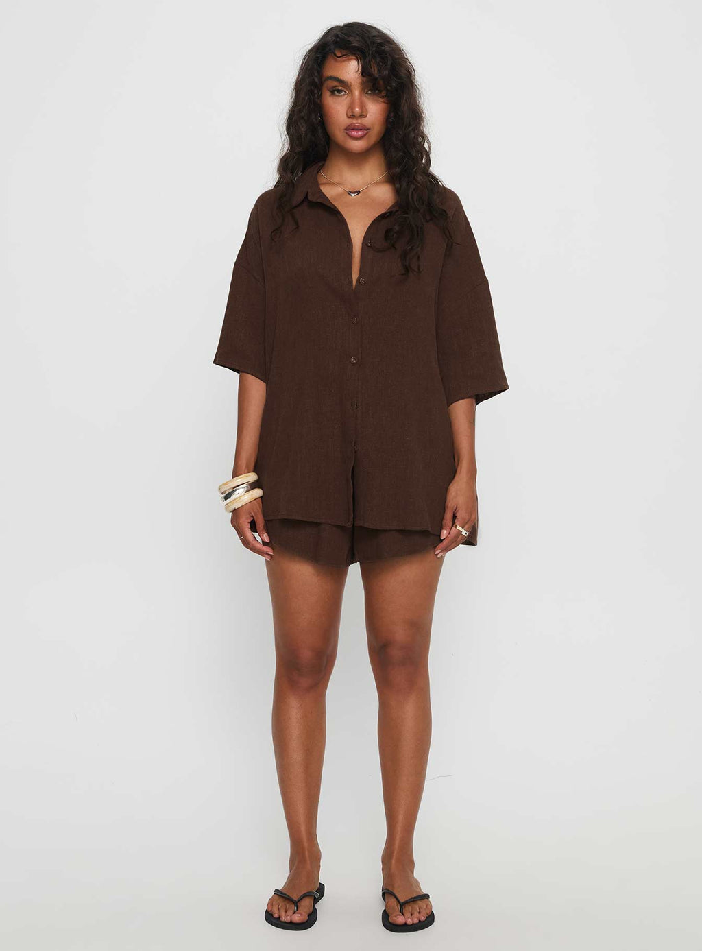 Peni Drawstring Linen Shorts Chocolate