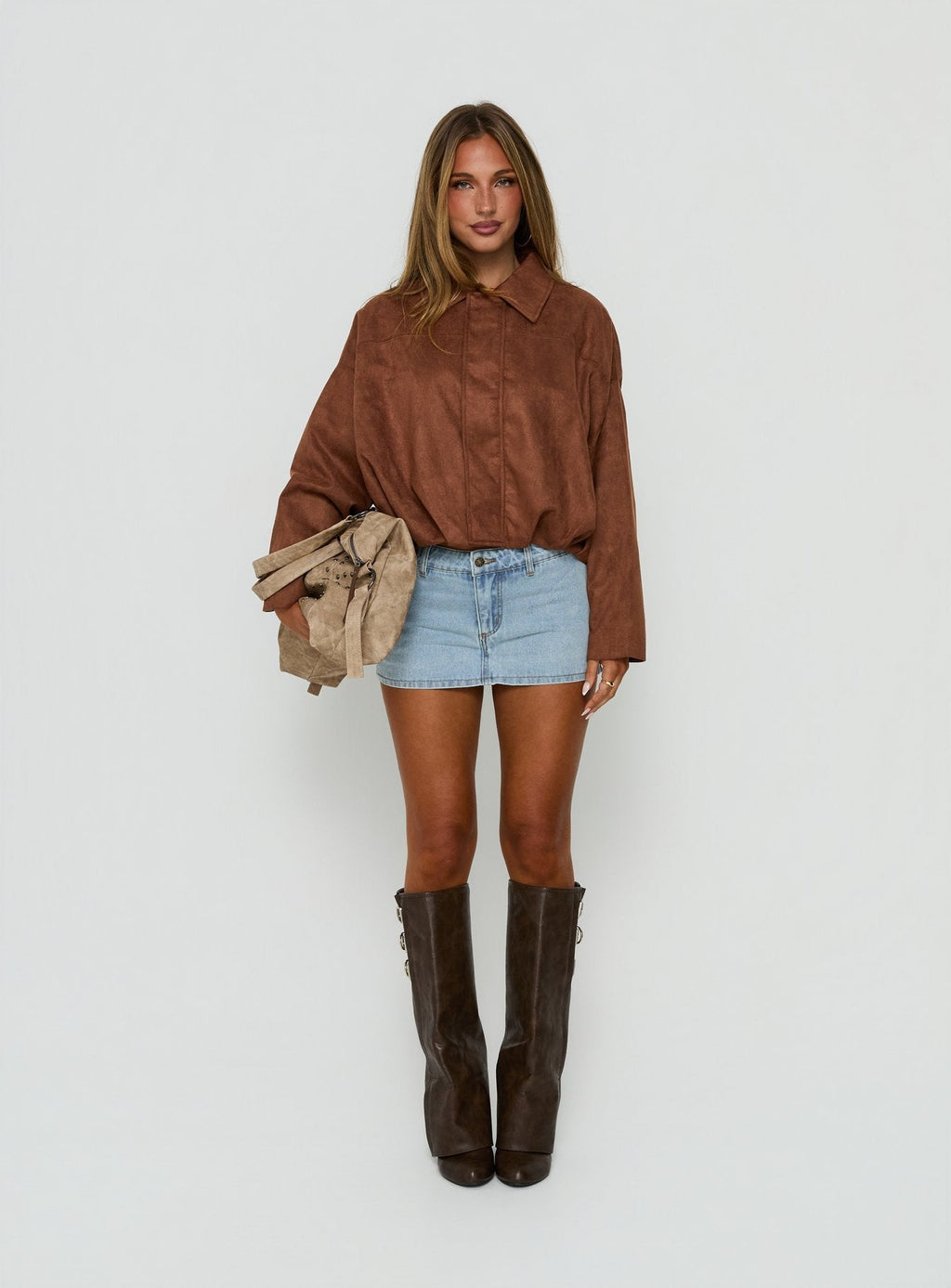 Enlightened Faux Suede Bomber Jacket Caramel