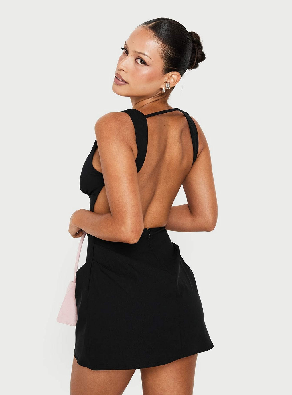 Sunswept Open Back Mini Dress Black