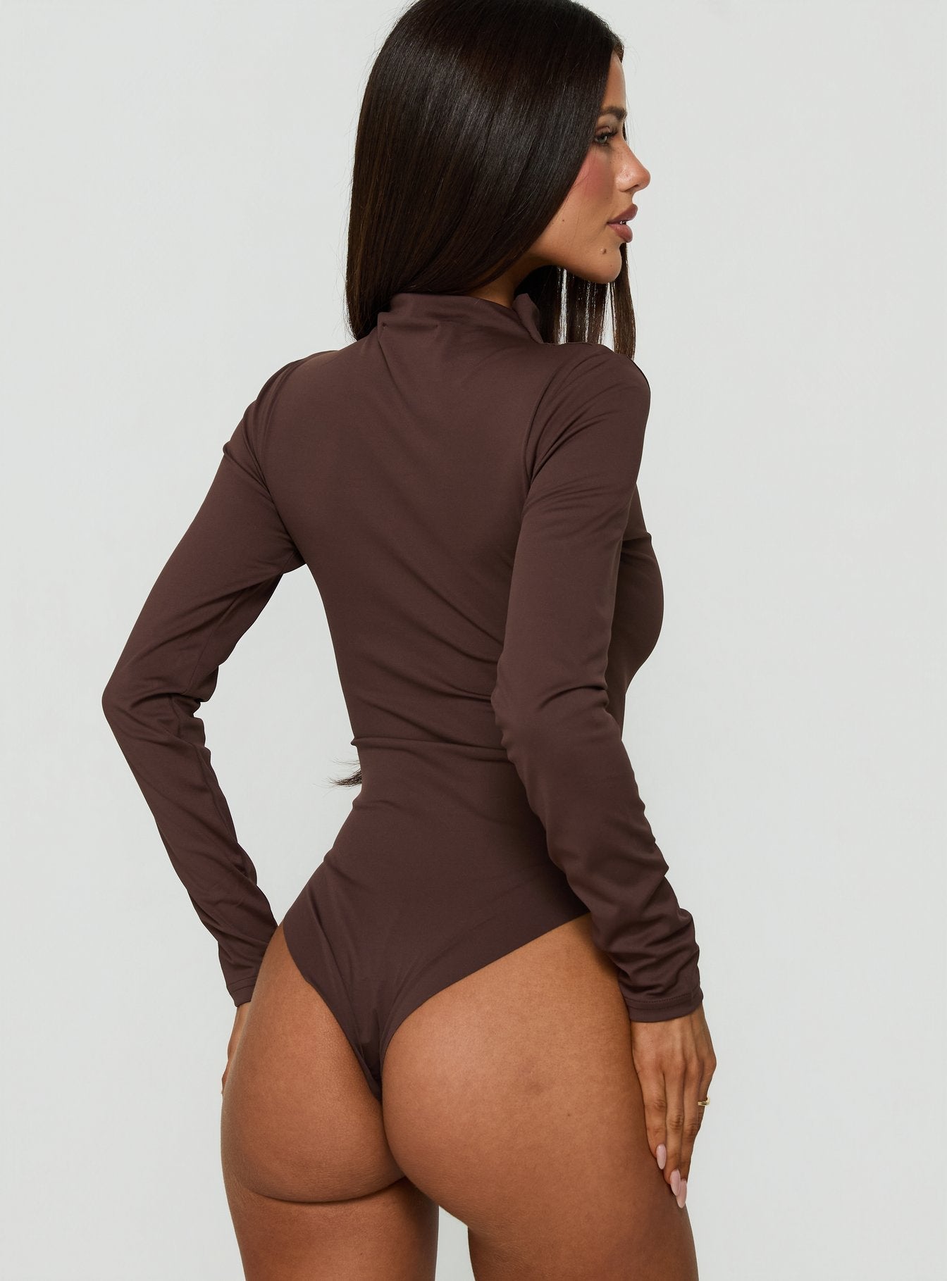 Pirella Mock Neck Long Sleeve Bodysuit Brown