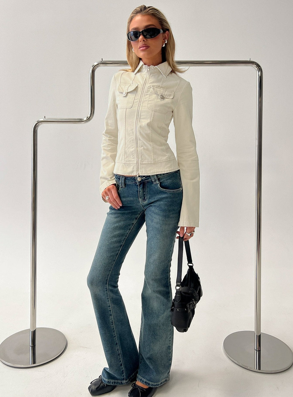 Kelehan Long Sleeve Zip Front Jacket Stonewashed Cream