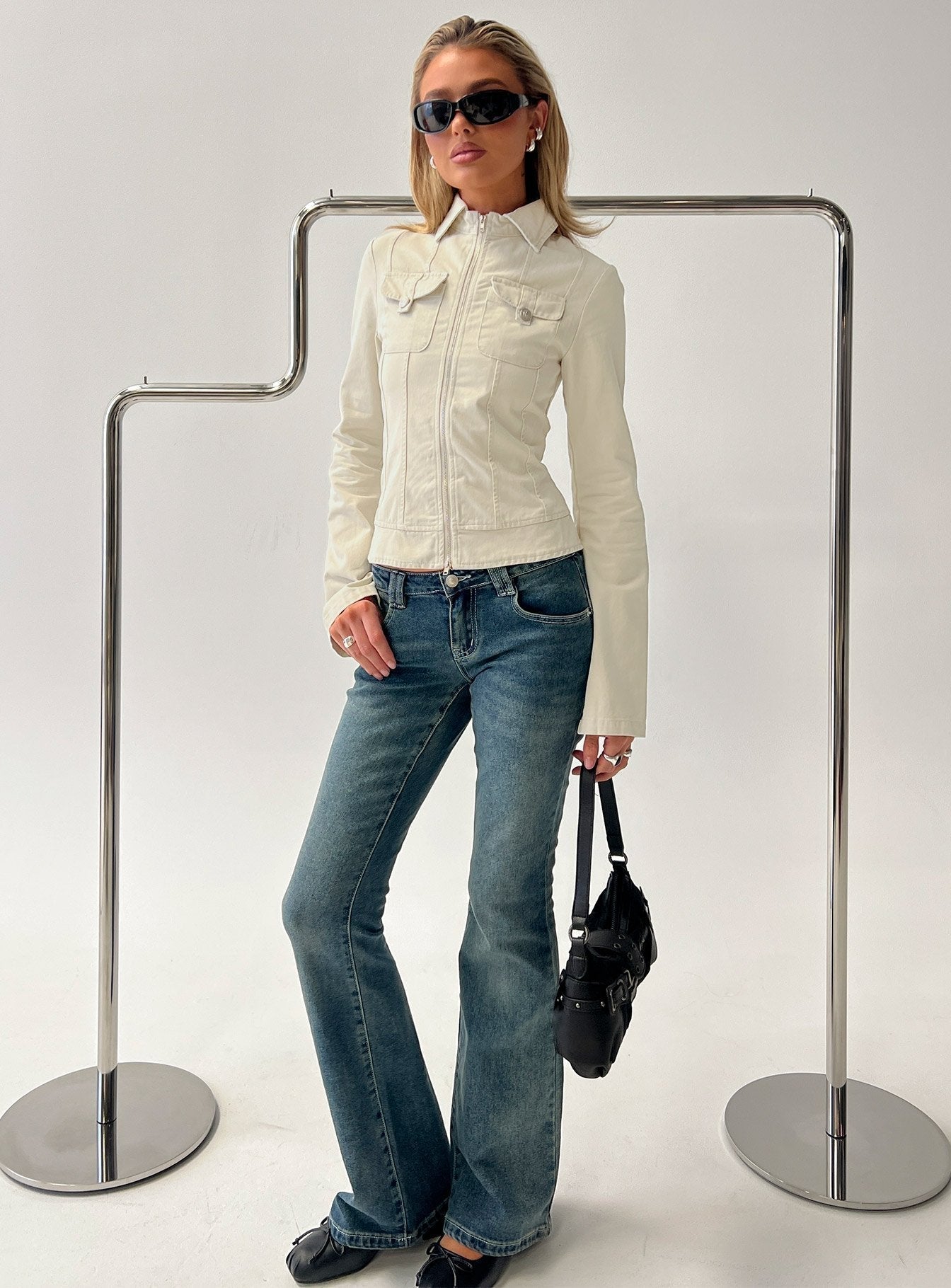 Kelehan Long Sleeve Zip Front Jacket Stonewashed Cream