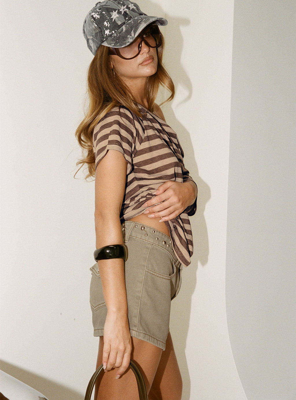 Dewie Studded Denim Short Brown