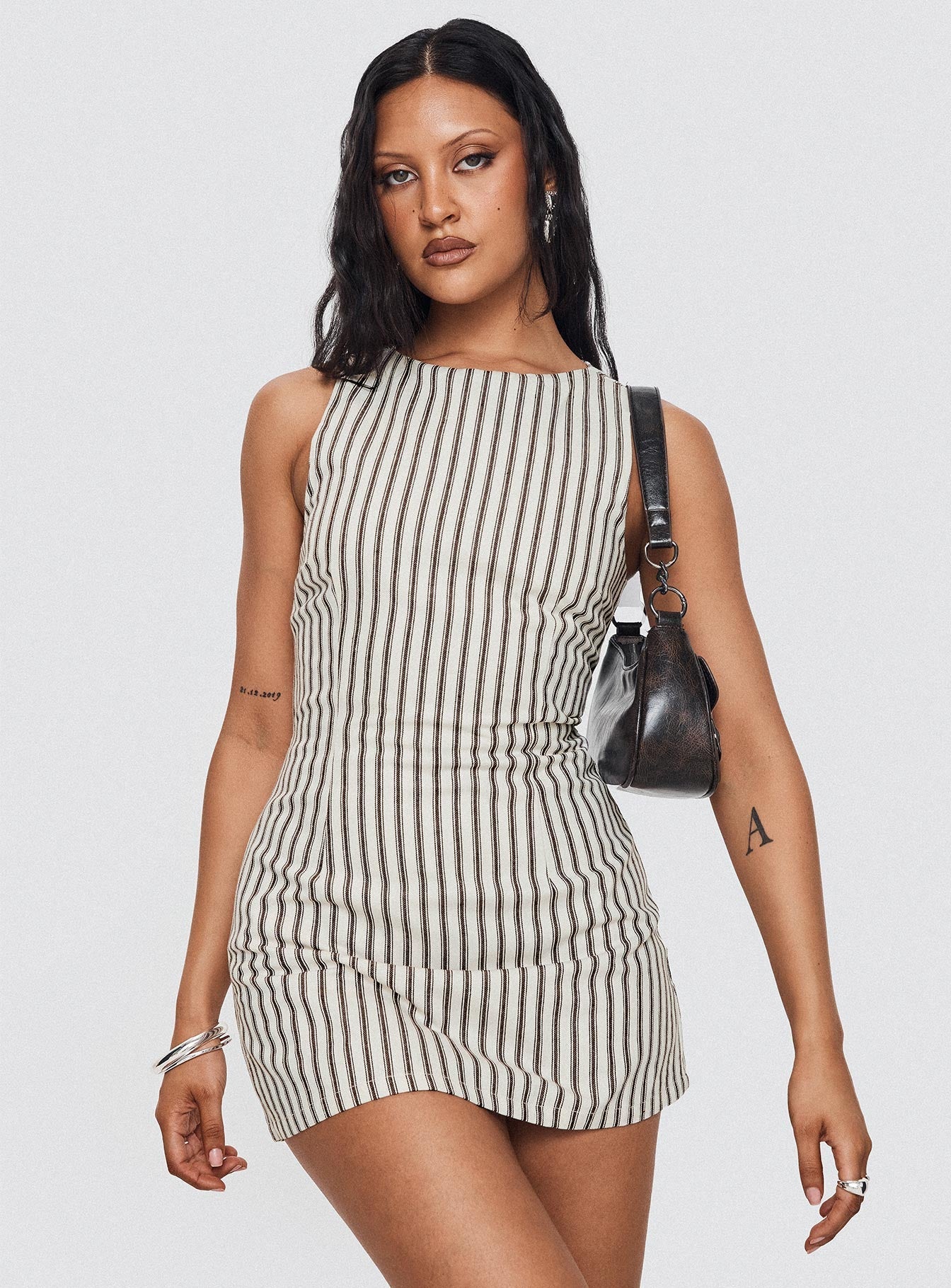 Yumiko Romper Brown Stripe Petite