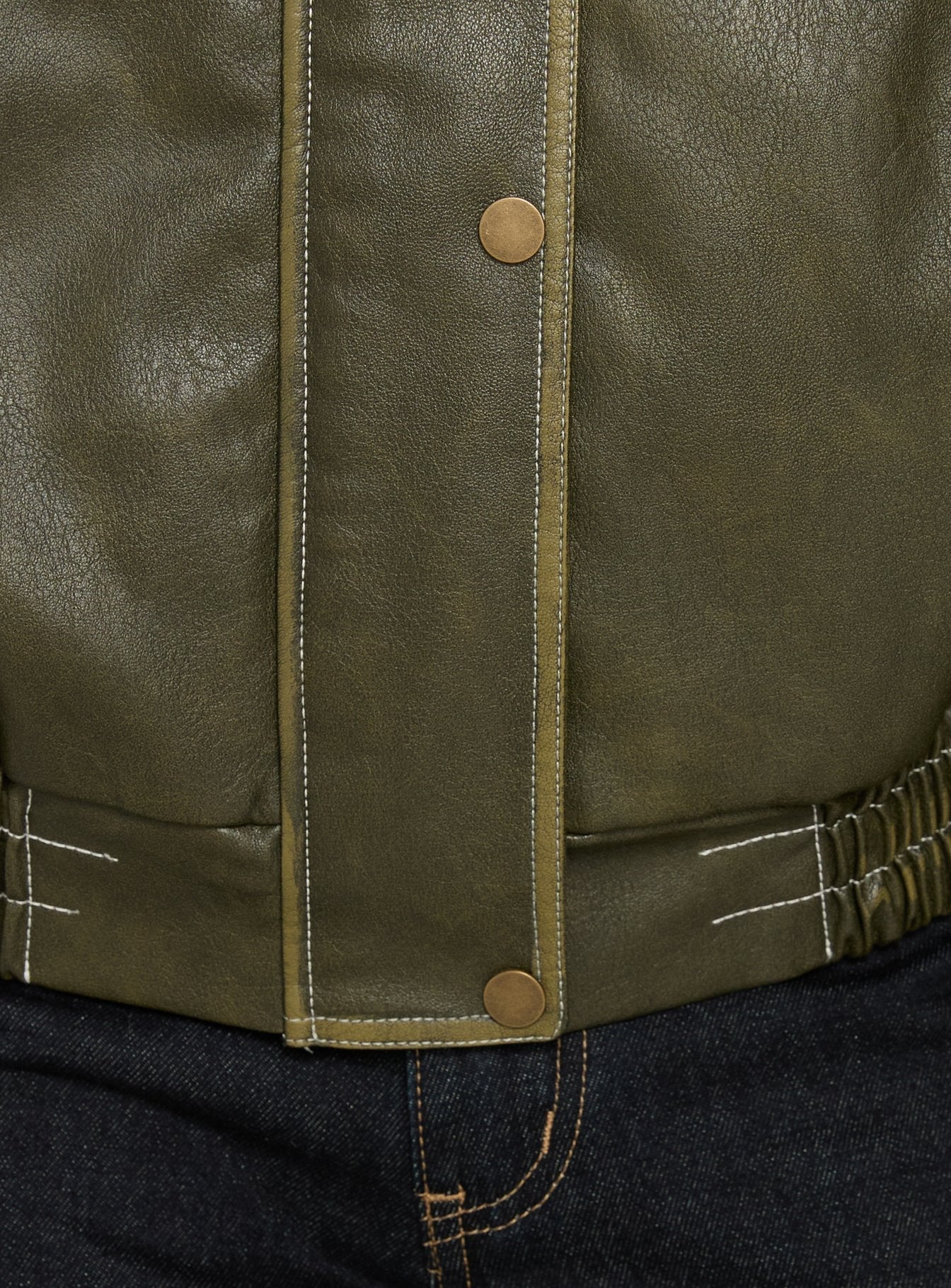 Jaxton Faux Leather Bomber Jacket Olive