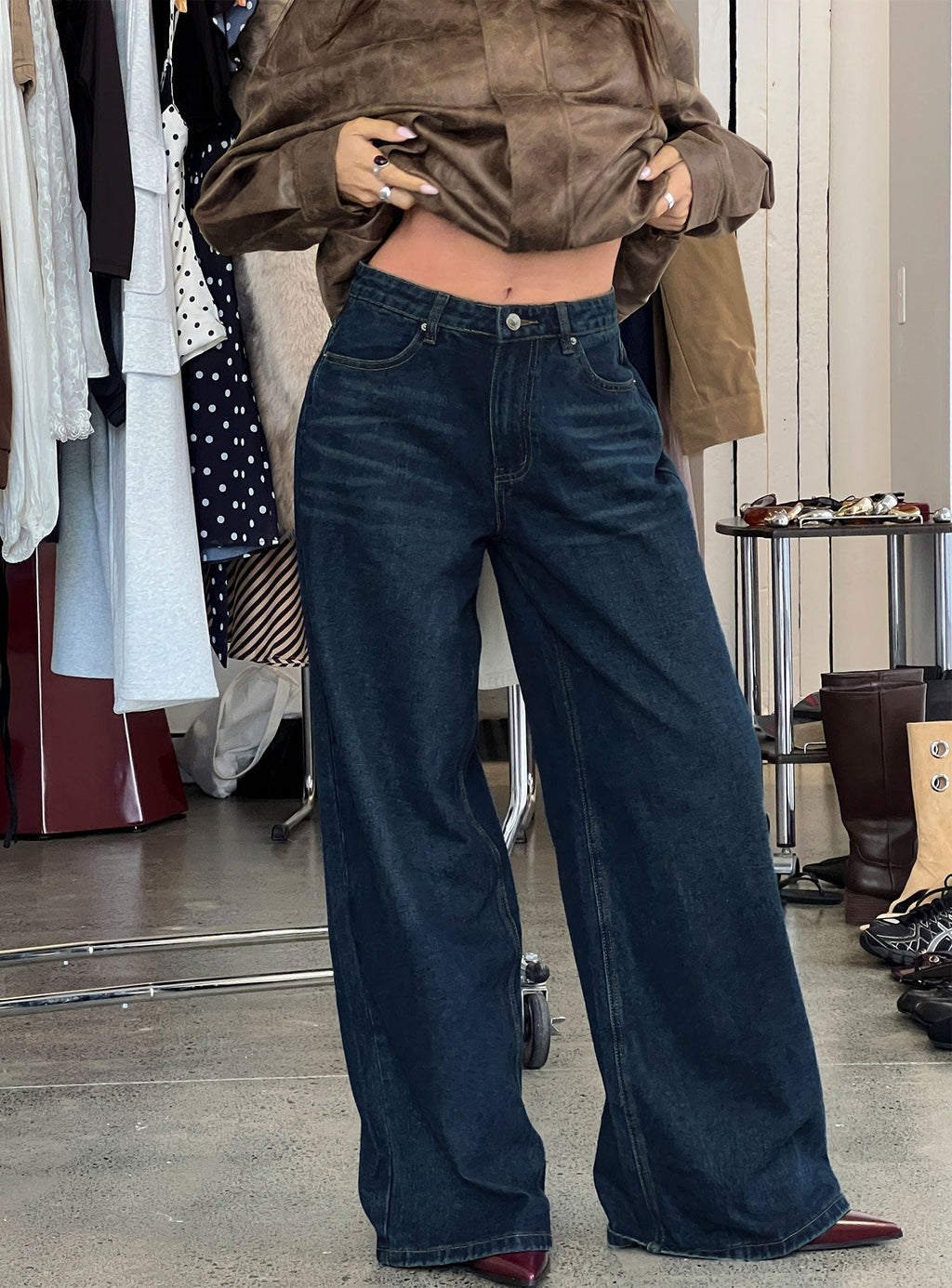 Naylor Mid Rise Wide Leg Jeans Mid Blue Denim Petite