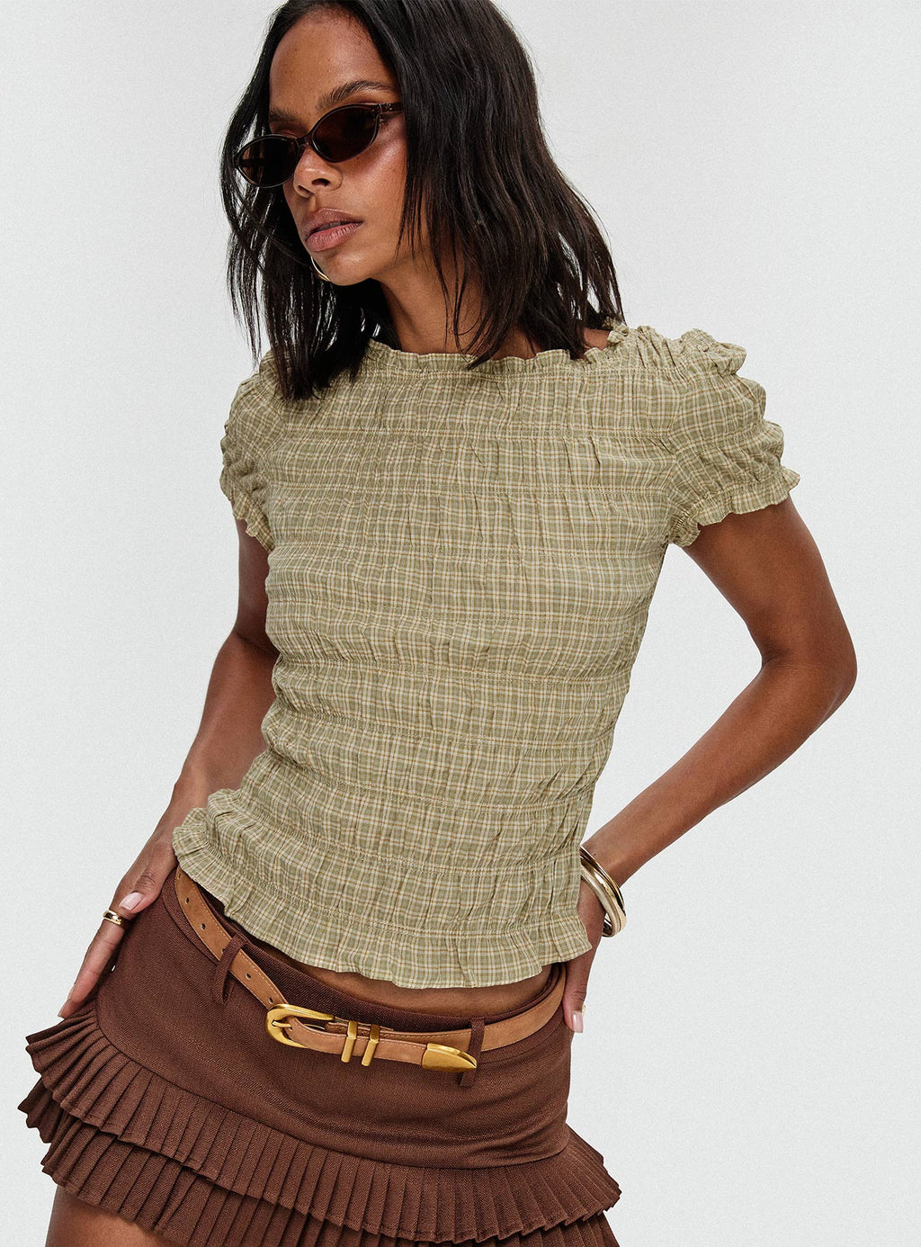 Deei Double Ruffle Mini Skort Chocolate
