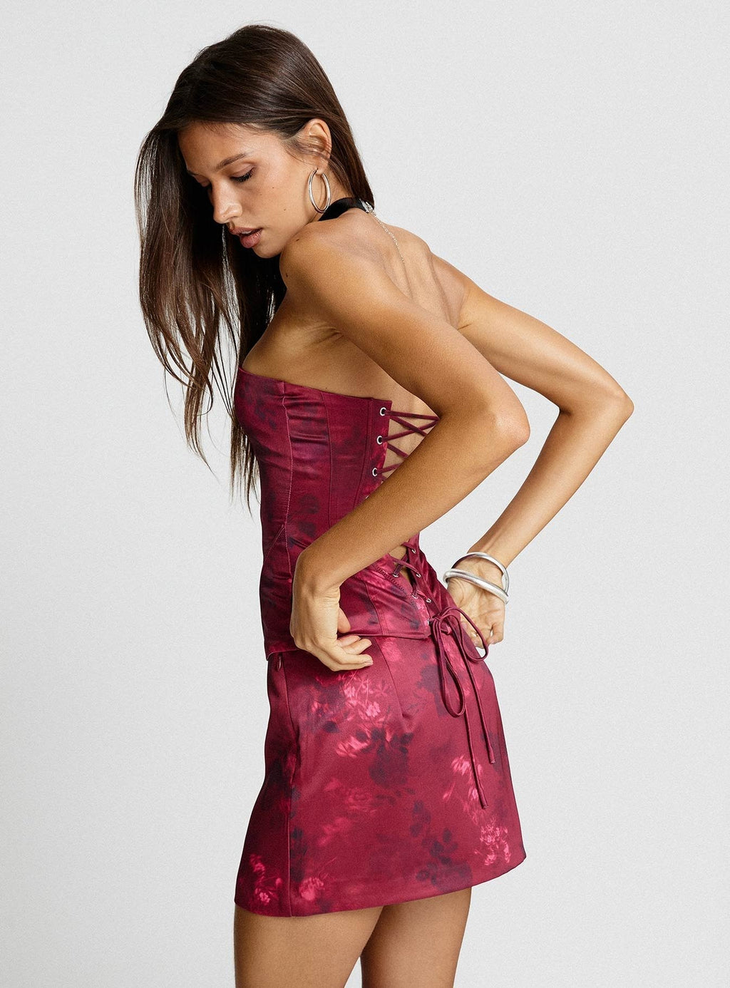 Lovesita Bow Mini Skirt Red Floral