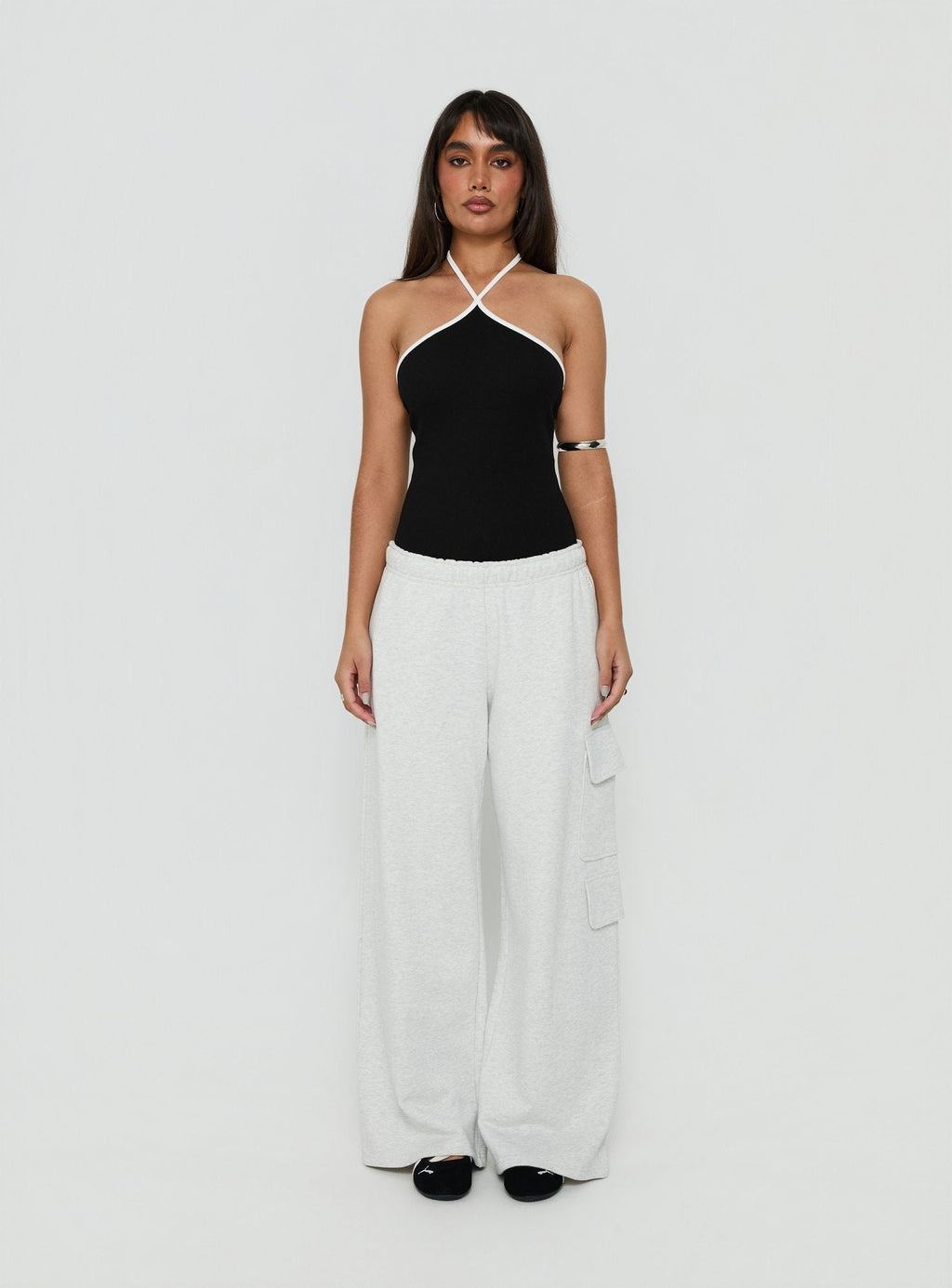 Azara Contrast Arrowneck Bodysuit Black / White