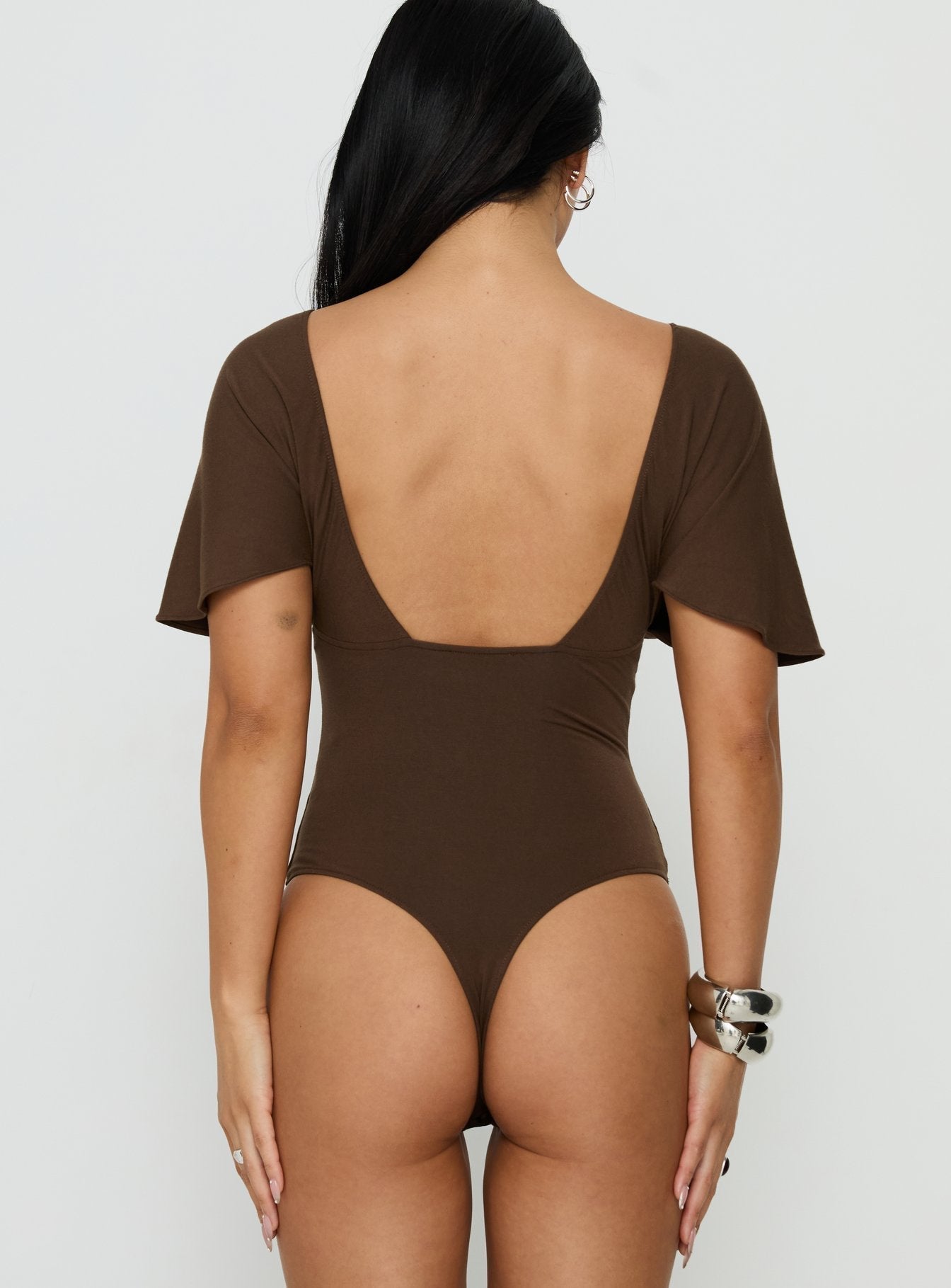 Yevenna Batwing Plunge Bodysuit Chocolate