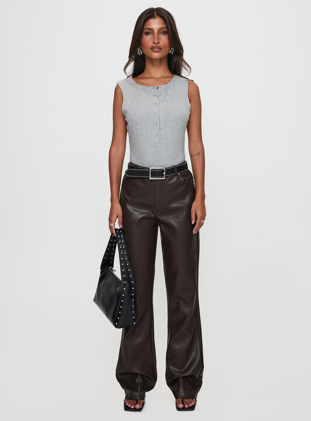 Good Impression Button Up Bodysuit Grey