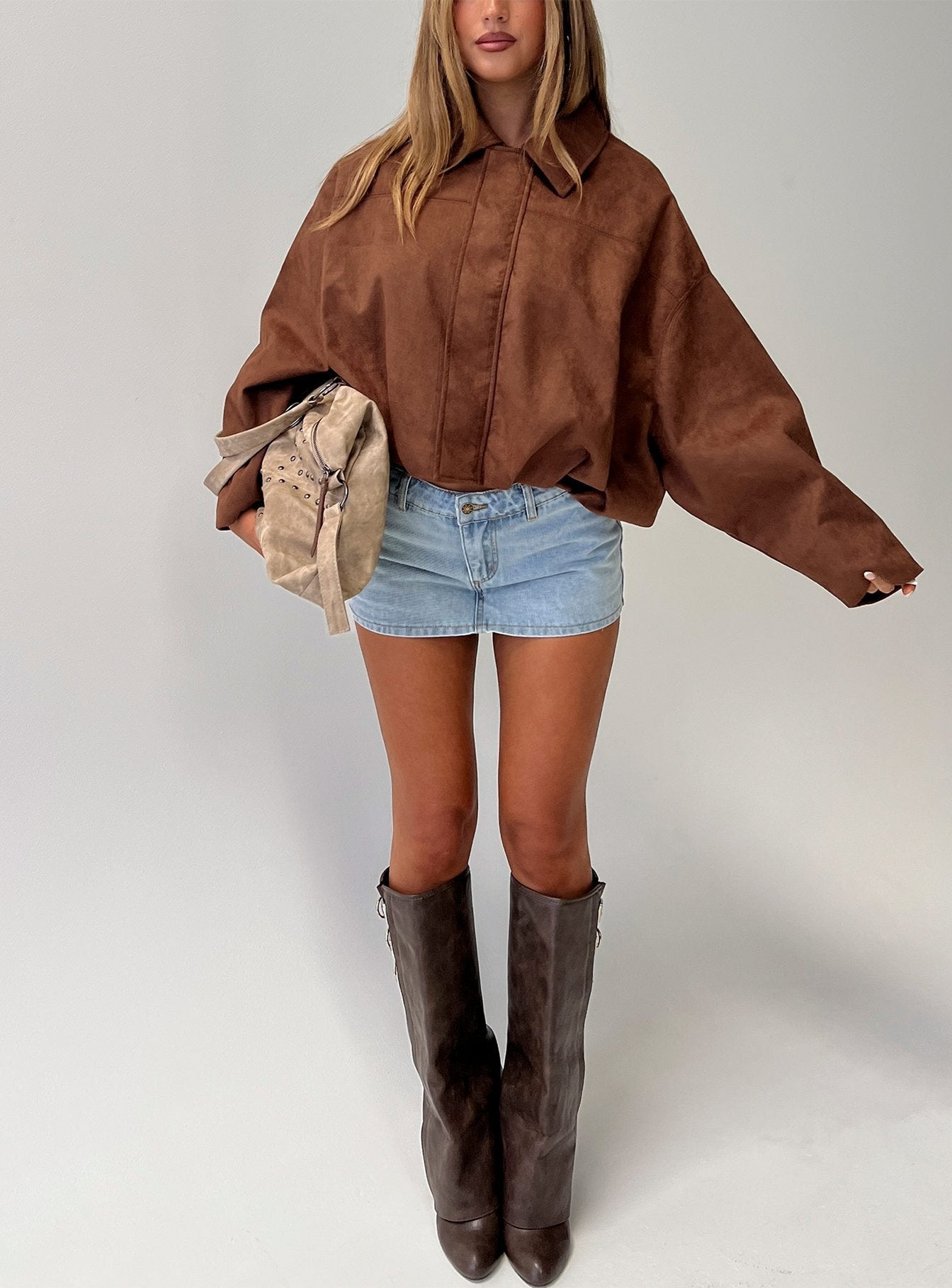 Enlightened Faux Suede Bomber Jacket Caramel
