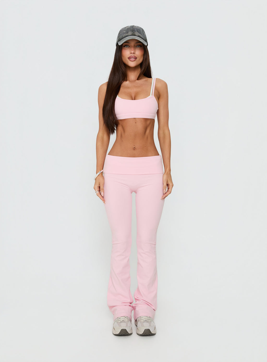 Pace Setter Active Foldover Waist Flared Leggings Pink