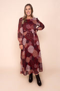 Fortuna Gold Foil Maxi Dress in Burgundy