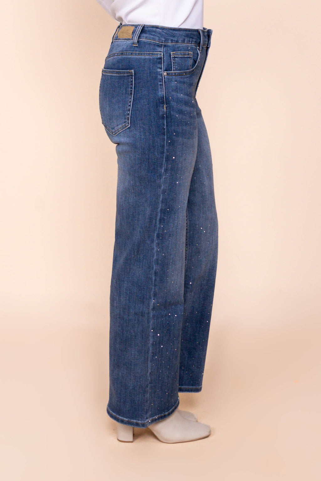 Regina Wide Leg Diamante Jeans in Denim