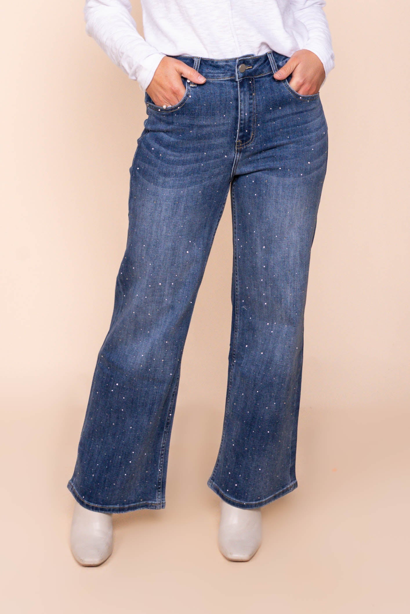 Regina Wide Leg Diamante Jeans in Denim