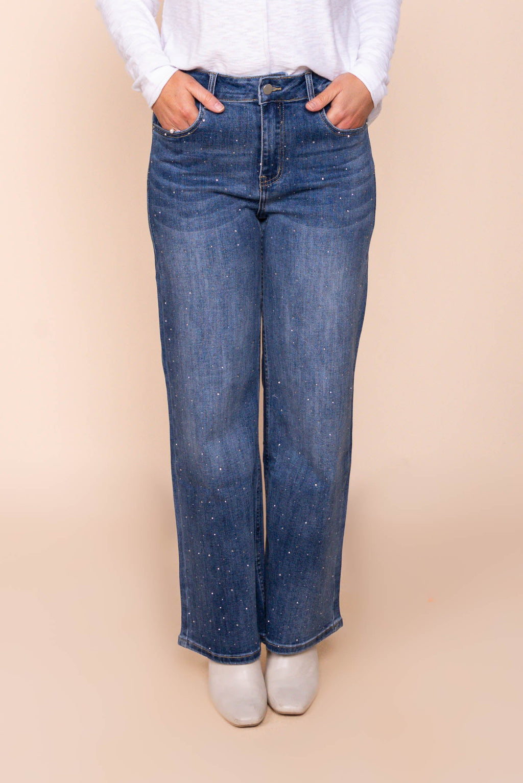 Regina Wide Leg Diamante Jeans in Denim