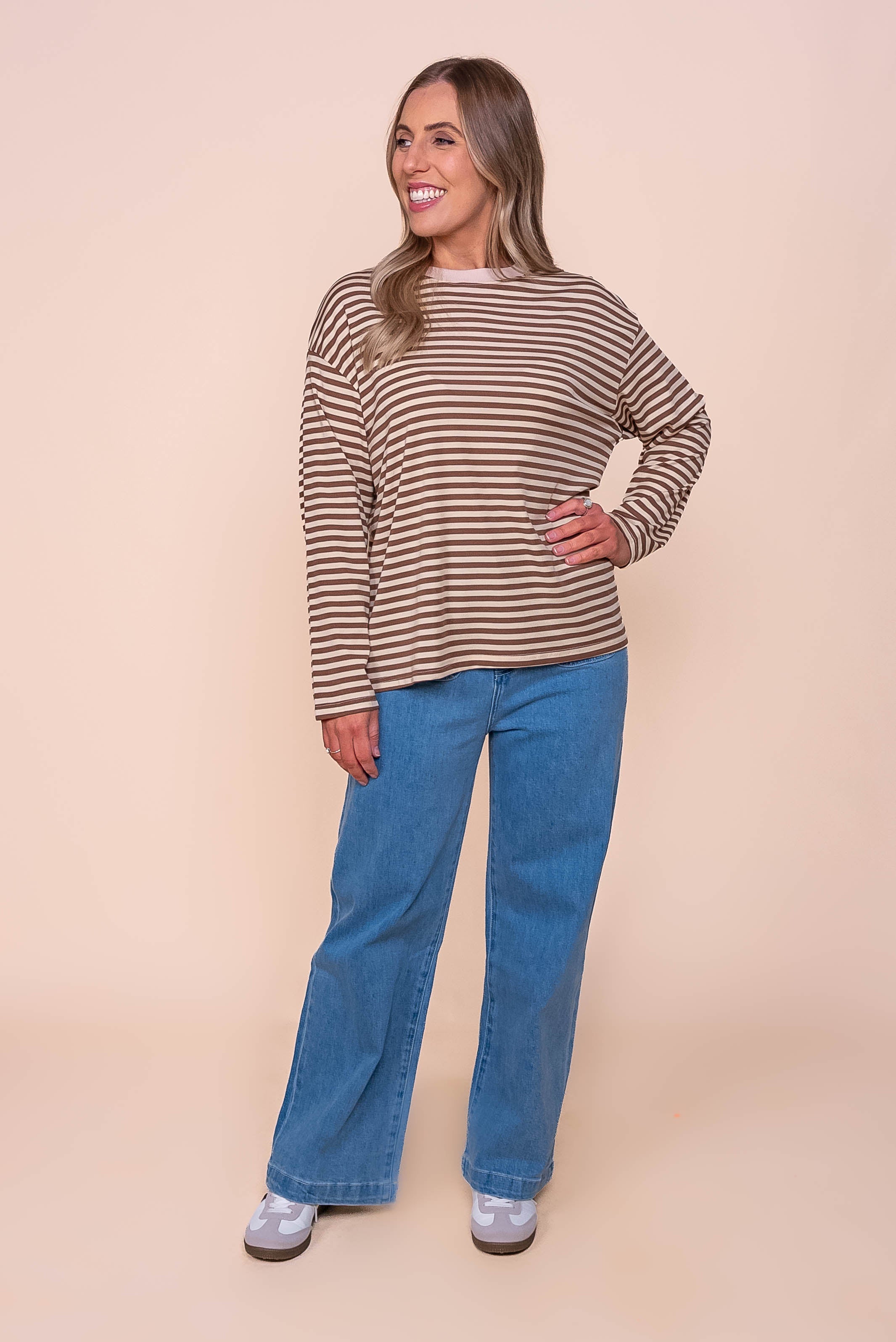 Dolcie L/S Stripe Tee in Mocha
