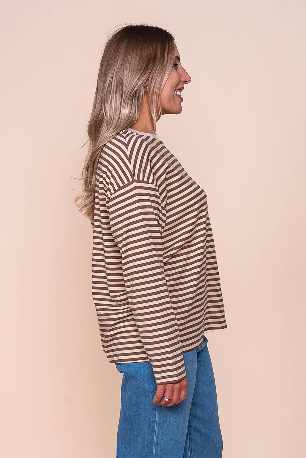 Dolcie L/S Stripe Tee in Mocha