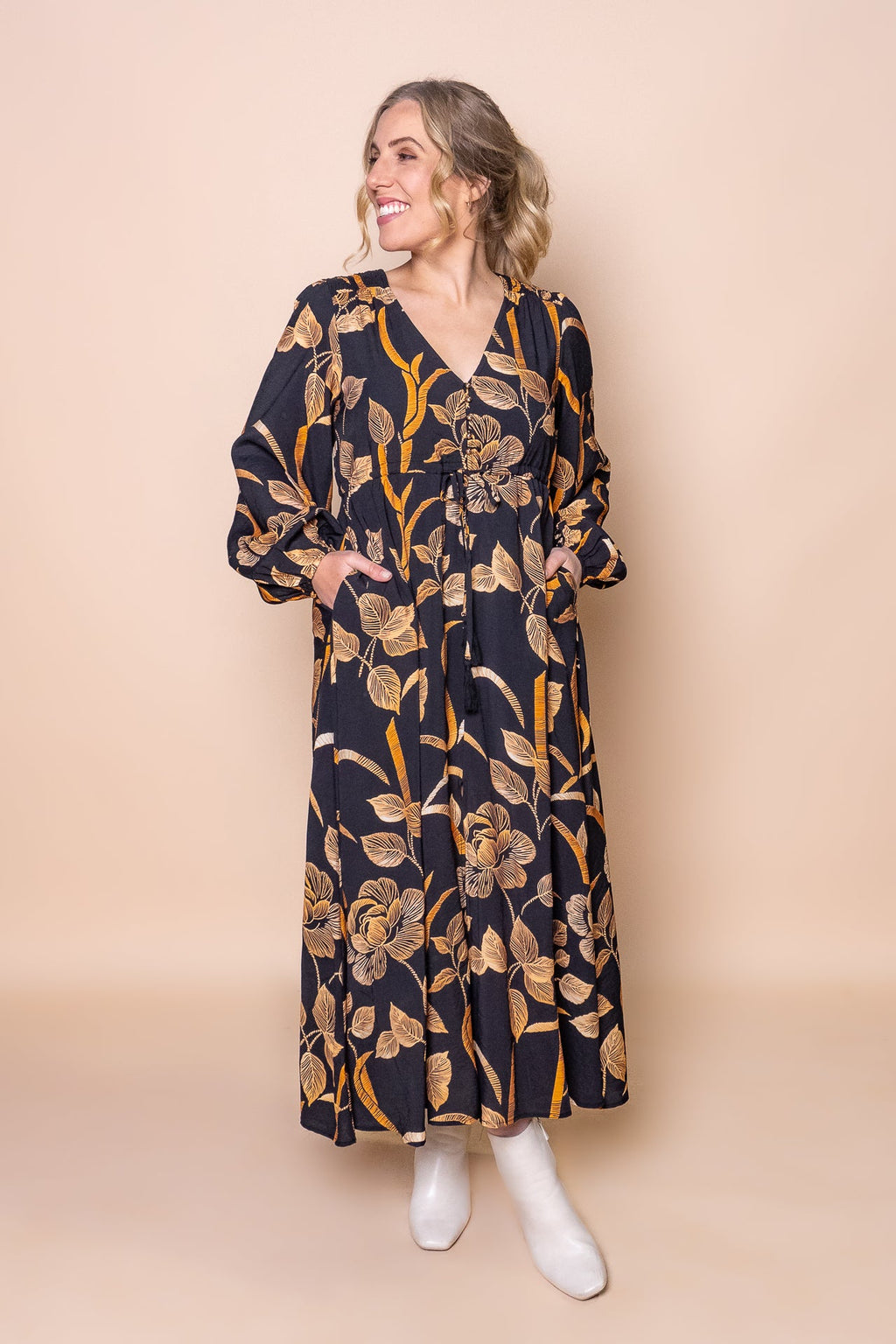 Julia Floral Maxi Dress in Black