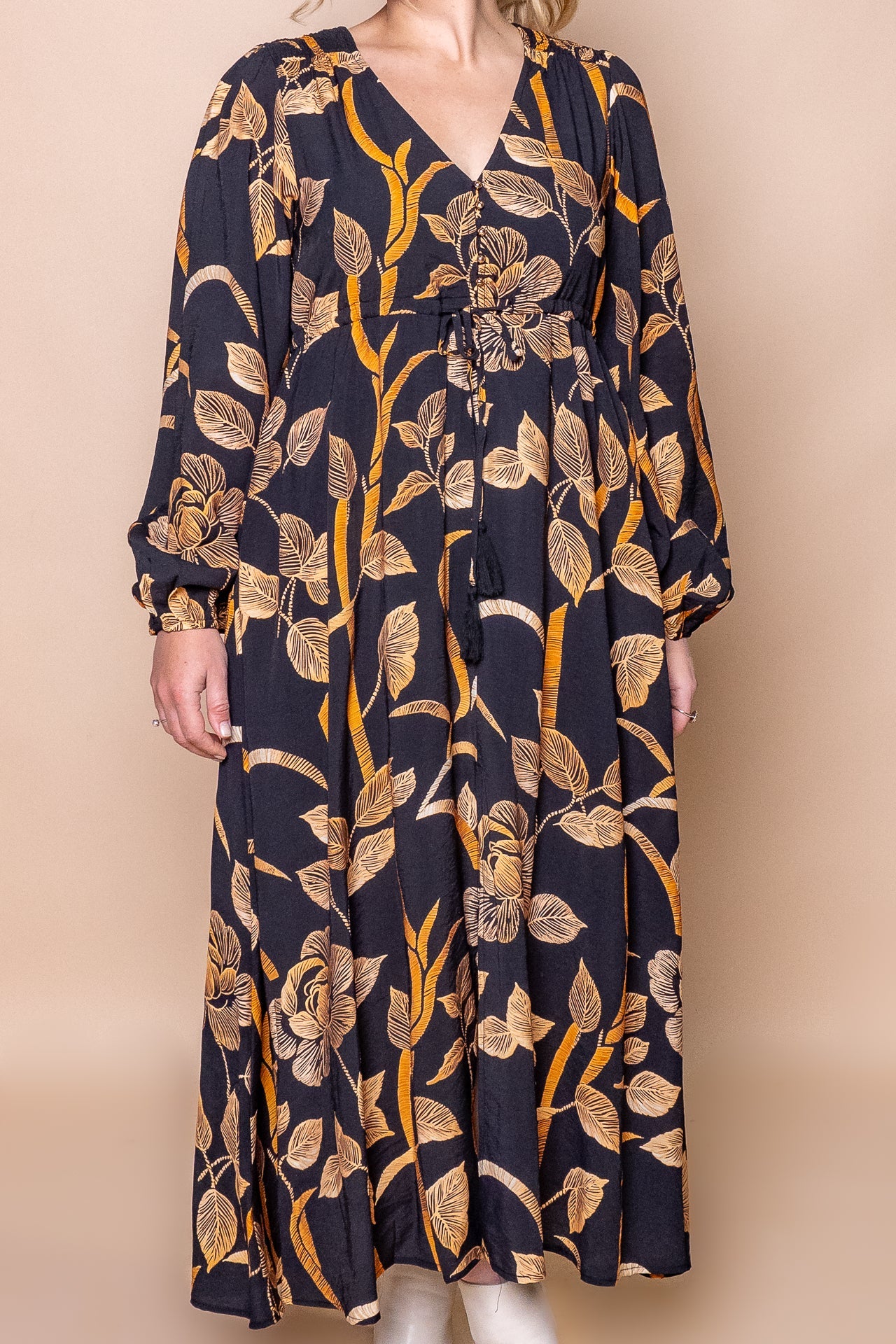 Julia Floral Maxi Dress in Black