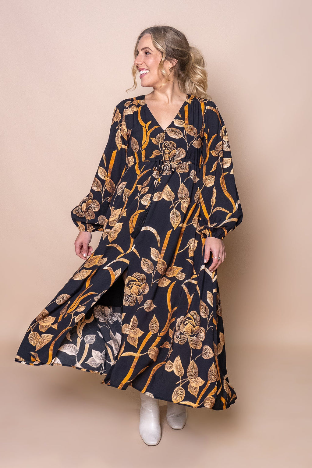 Julia Floral Maxi Dress in Black