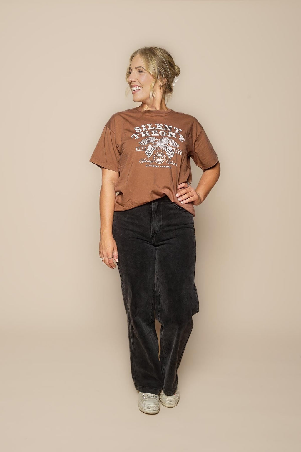 Jacqui Wide Leg Jeans in Washed Black - All About Eve