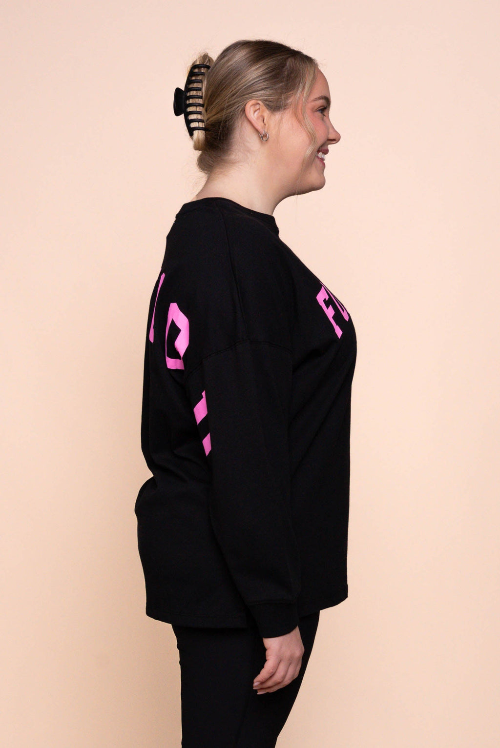Interval Long Sleeve Top in Black/Neon Pink - Foxwood