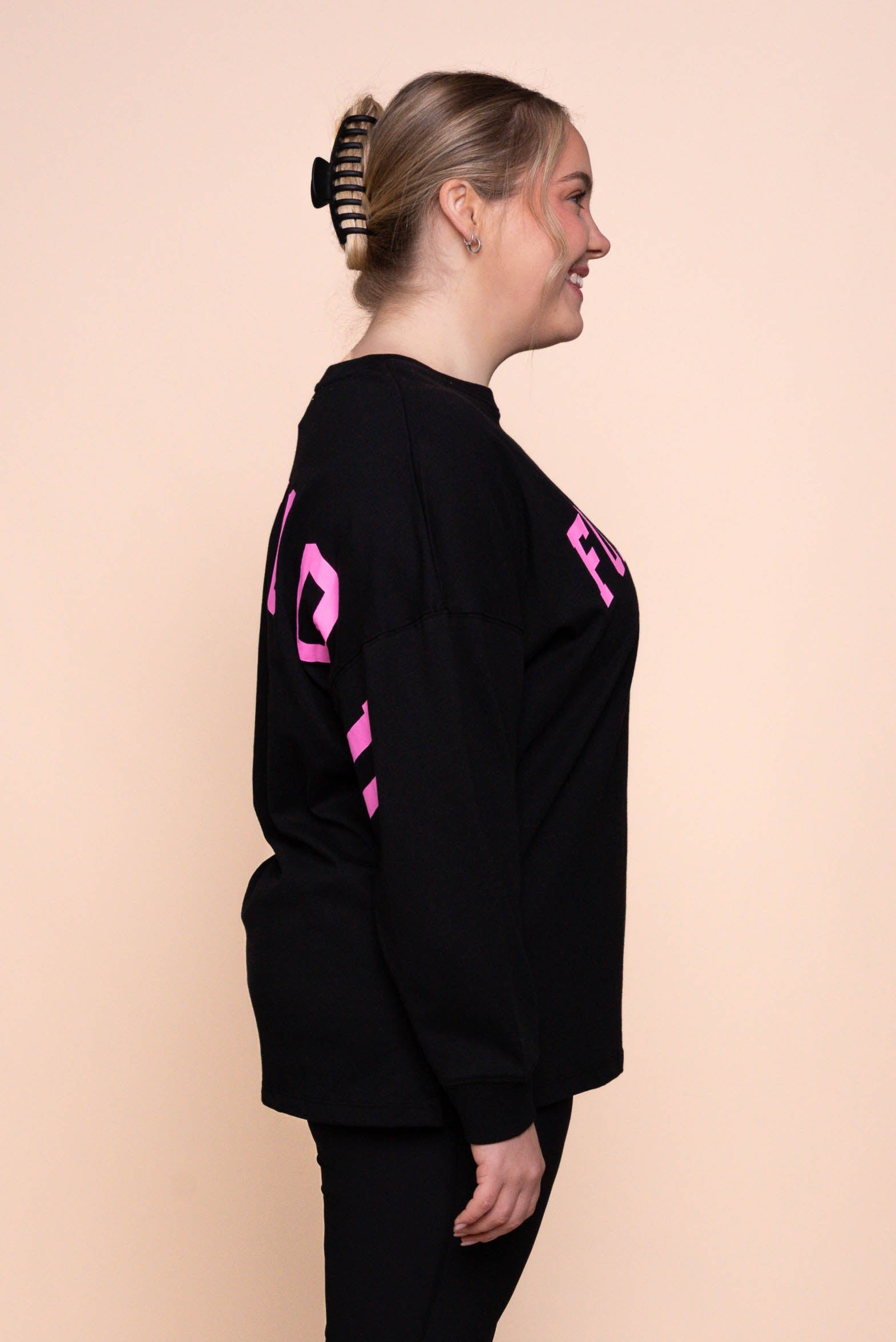 Interval Long Sleeve Top in Black/Neon Pink - Foxwood
